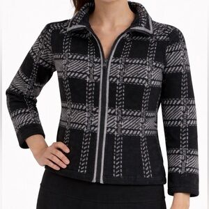 Pendleton Merino Wool Zip Up Jacket Black White Plaid Petite XS/S